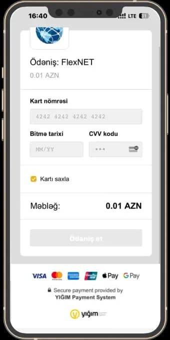 Клиенты вводят данные своей карты на стороне <mark>YIĞIM Payment Services</mark> безопасным образом